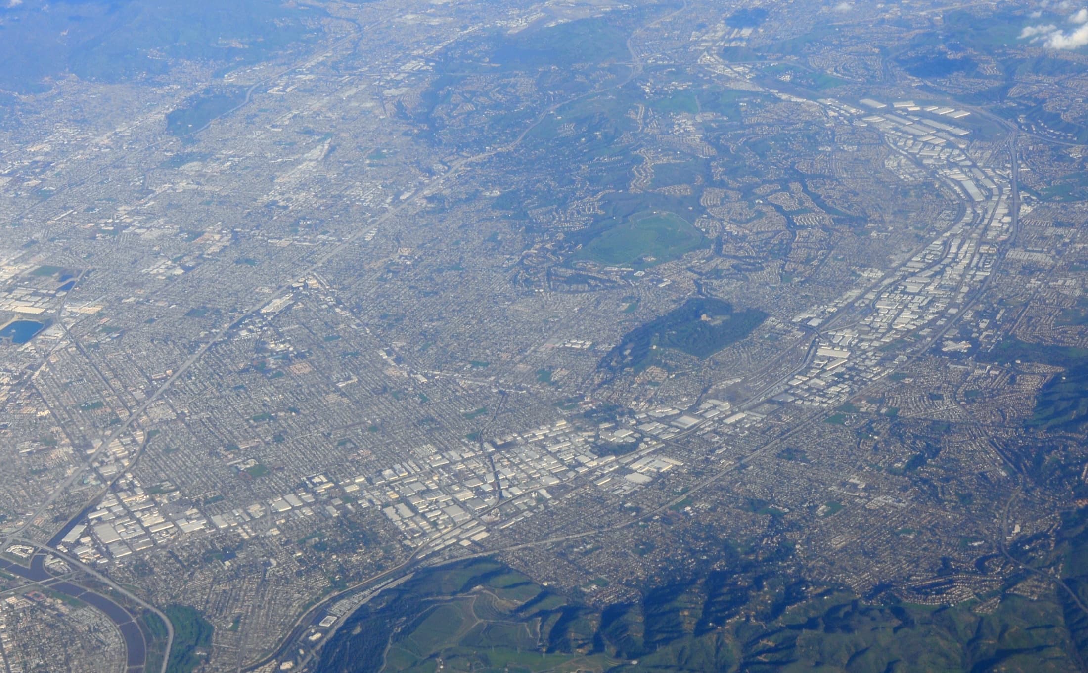 Aerial view looking east-northeast toward City of Industry and the South San Jose Hills