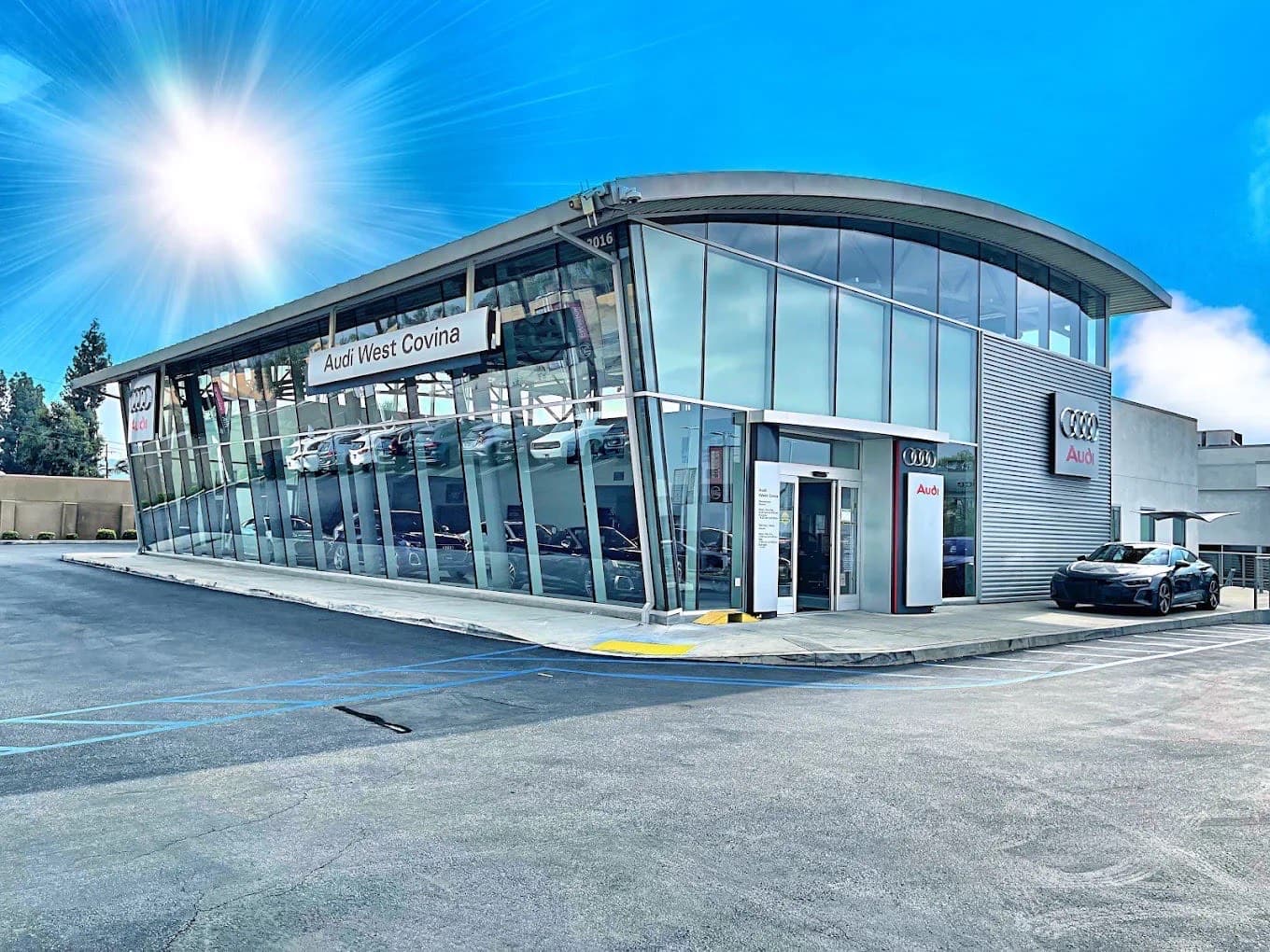 Exterior of Audi West Covina dealership on Garvey Avenue