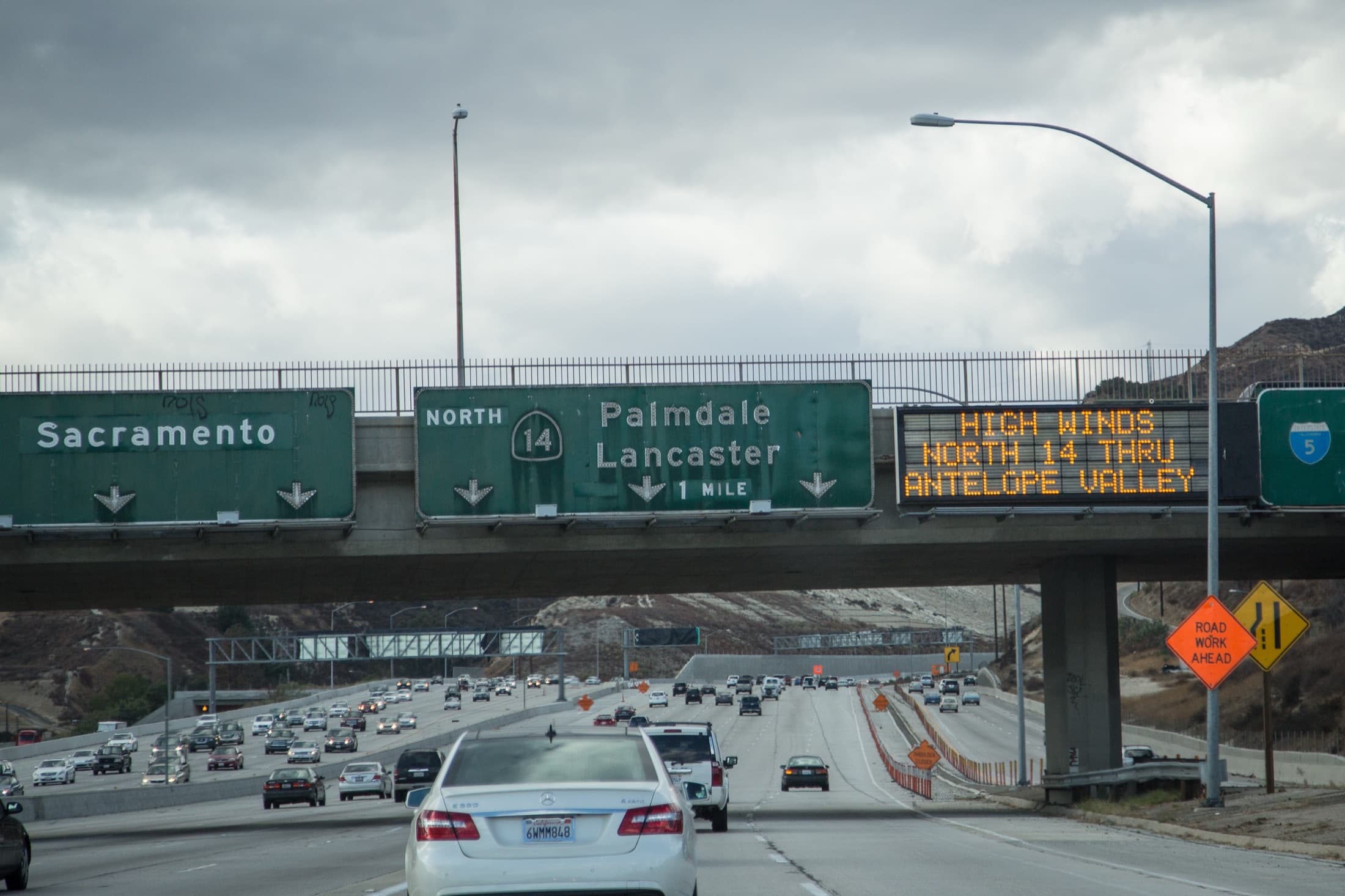 Daytime traffic on the I-210 and I-5 interchange in the San Fernando Valley