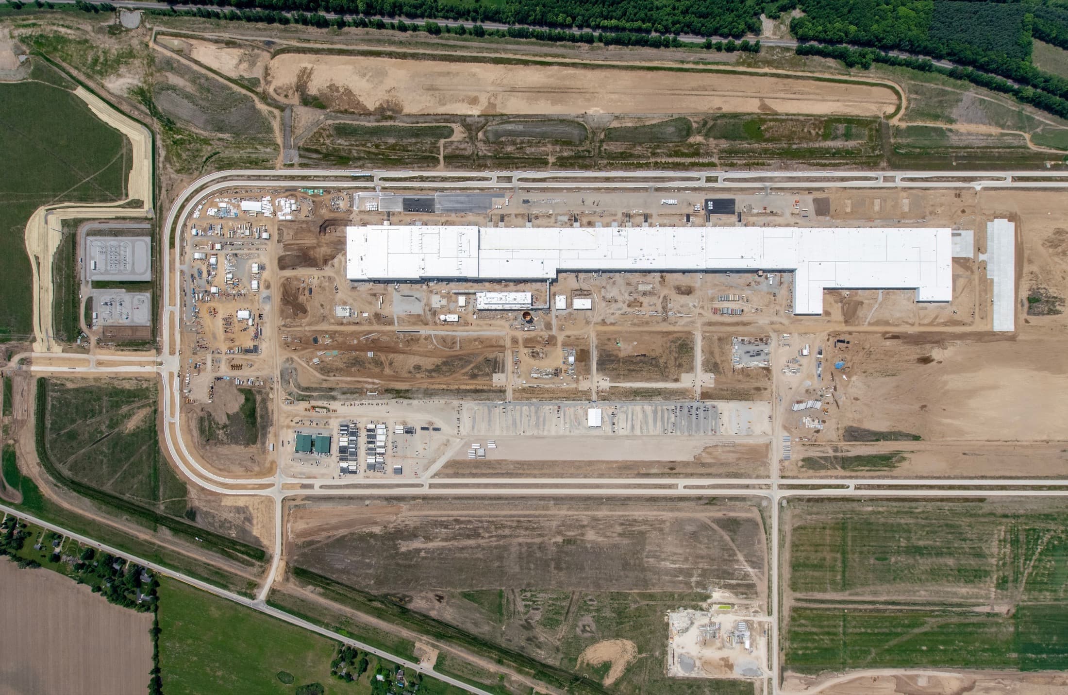 Aerial view of Ford BlueOval Battery Park Michigan in Marshall during construction