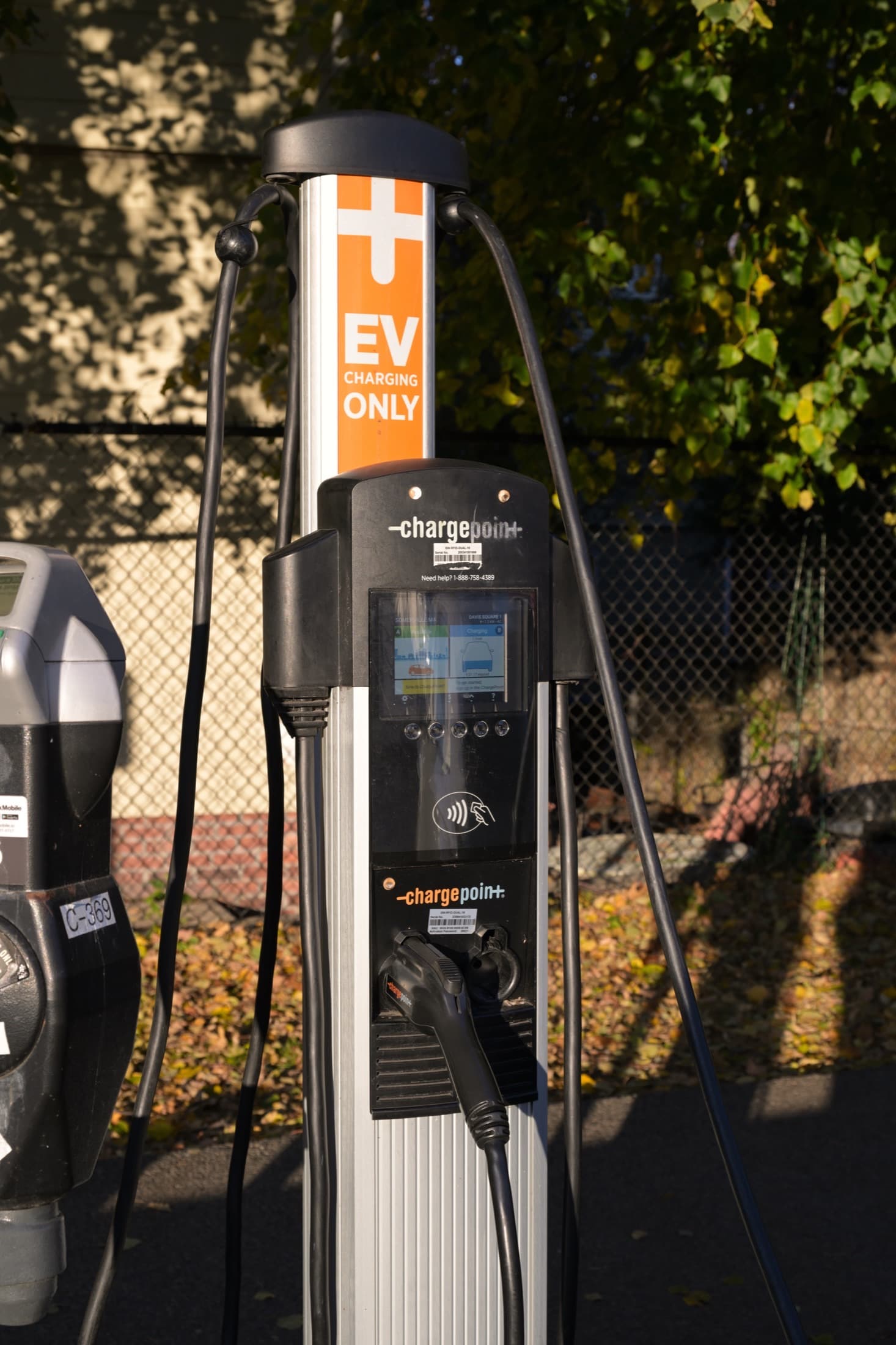 ChargePoint Level 2 EV charger on a city street