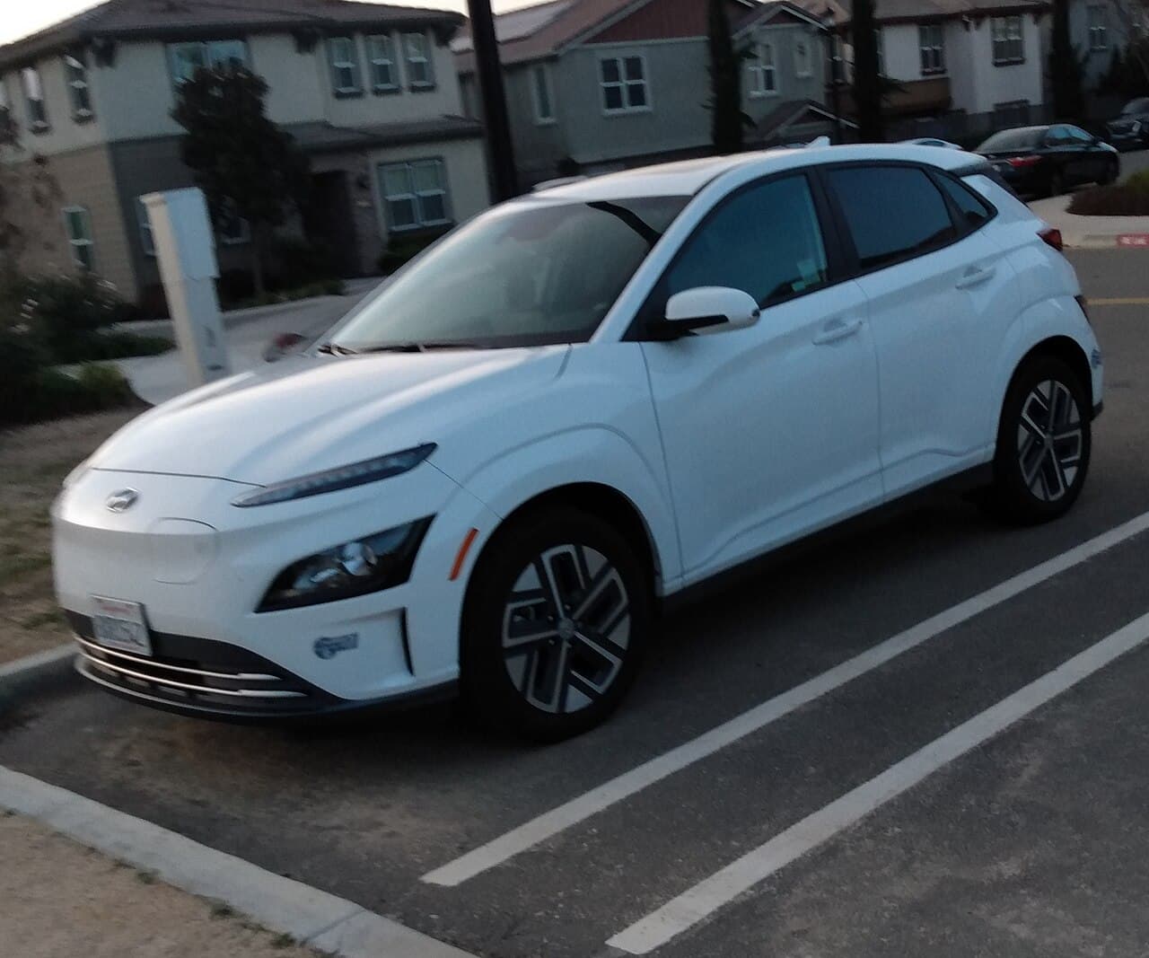 Hyundai Kona Electric at a public charging station