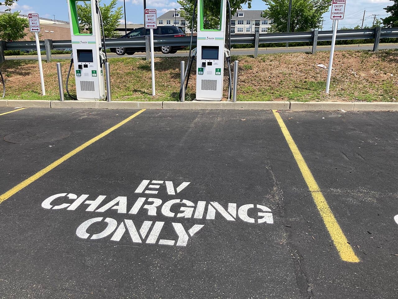 EV charging station at a highway rest stop