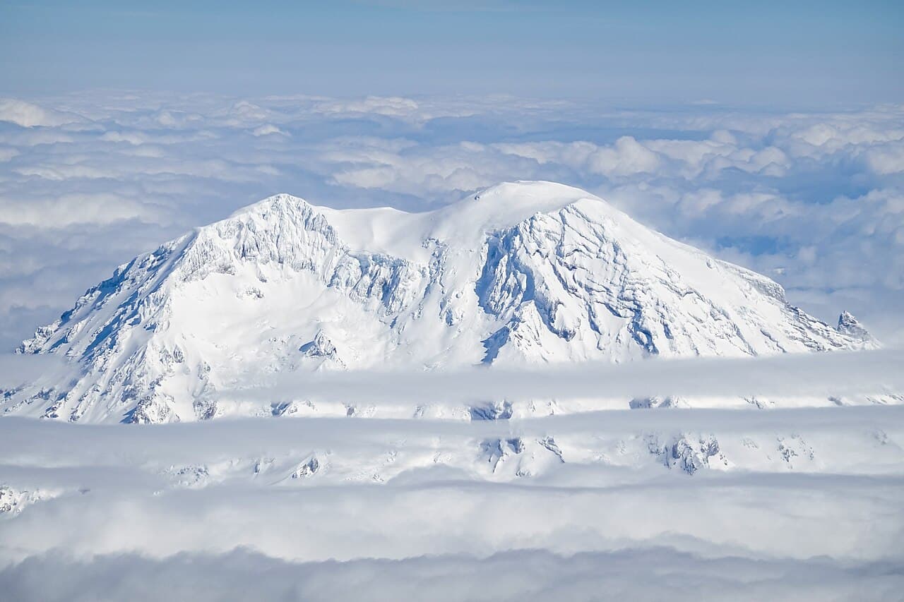 Pacific Northwest landscape with mountain and evergreen forest