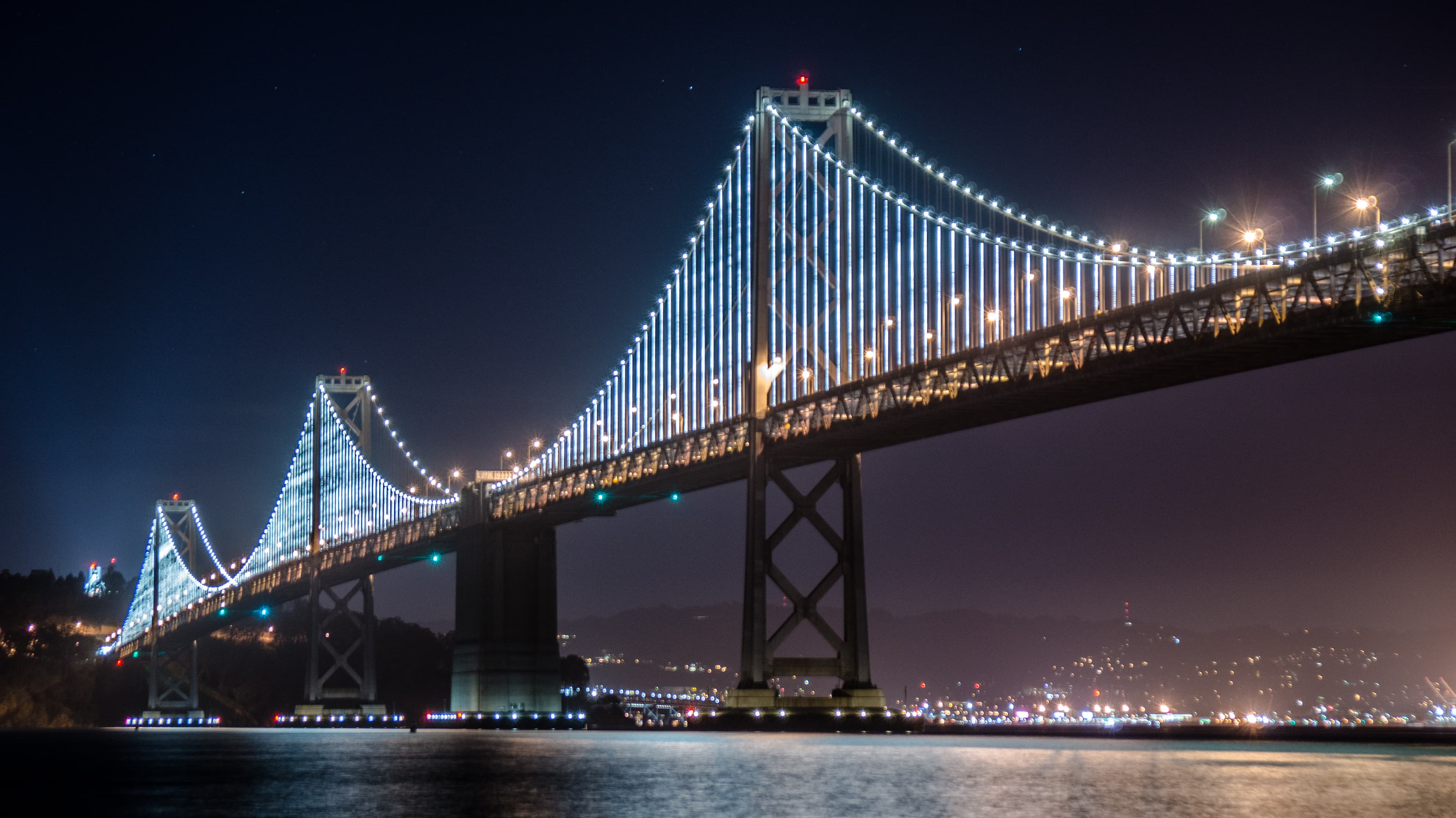 San Francisco-Oakland Bay Bridge illuminated at night