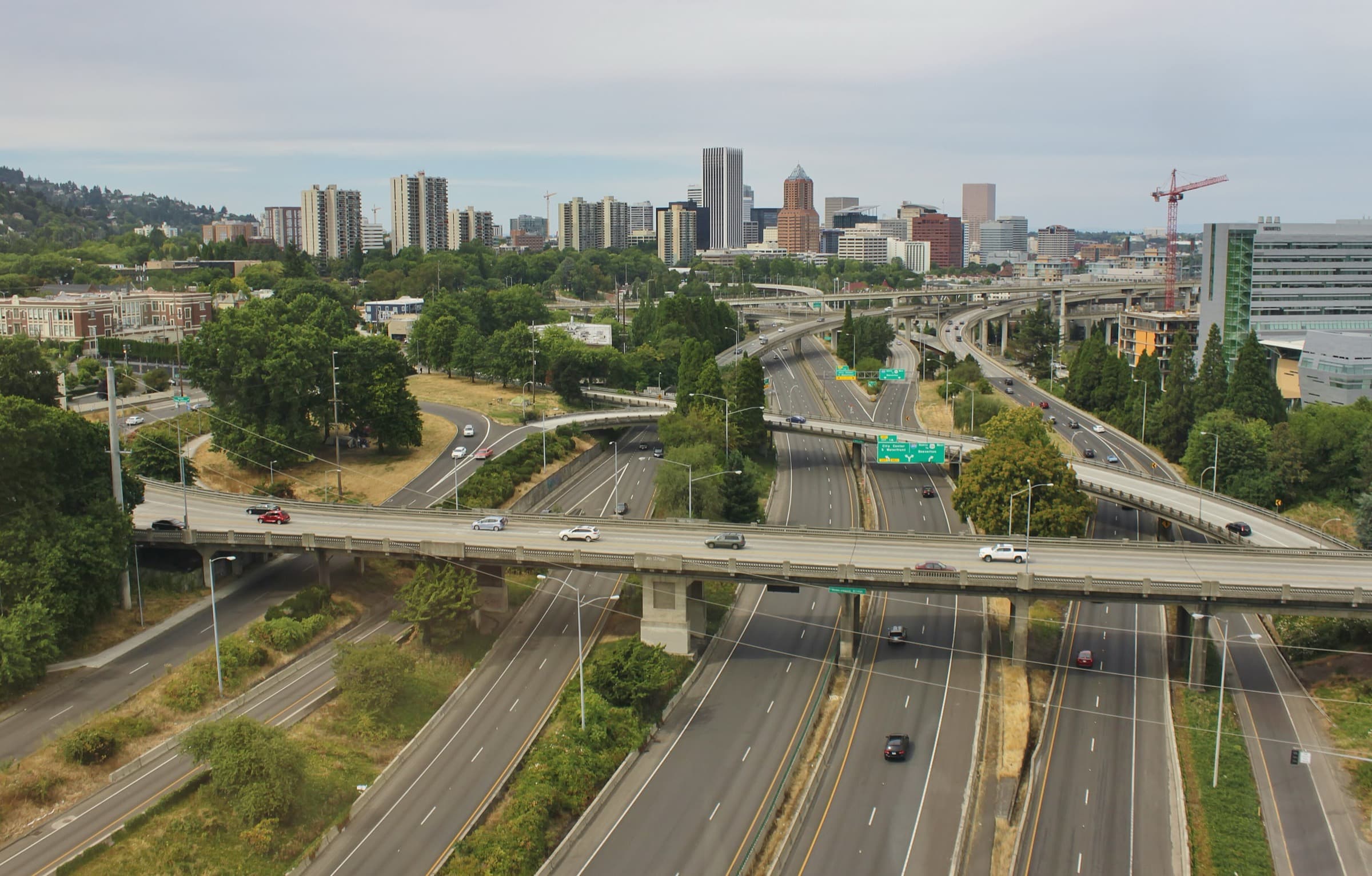 Marquam Interchange and Portland skyline from the Portland Aerial Tram