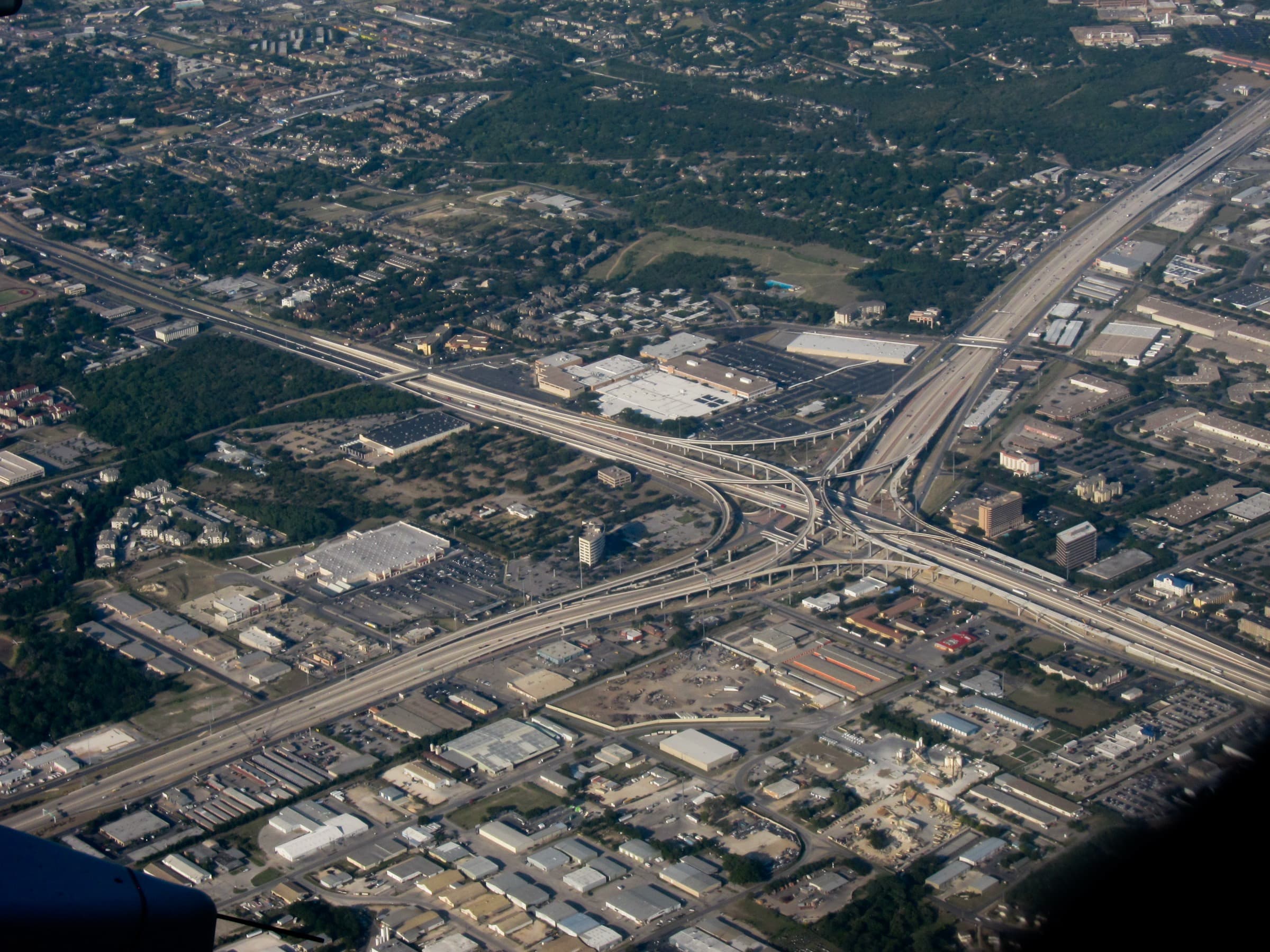 Aerial view of the I-35 and State Highway 71 interchange in Austin