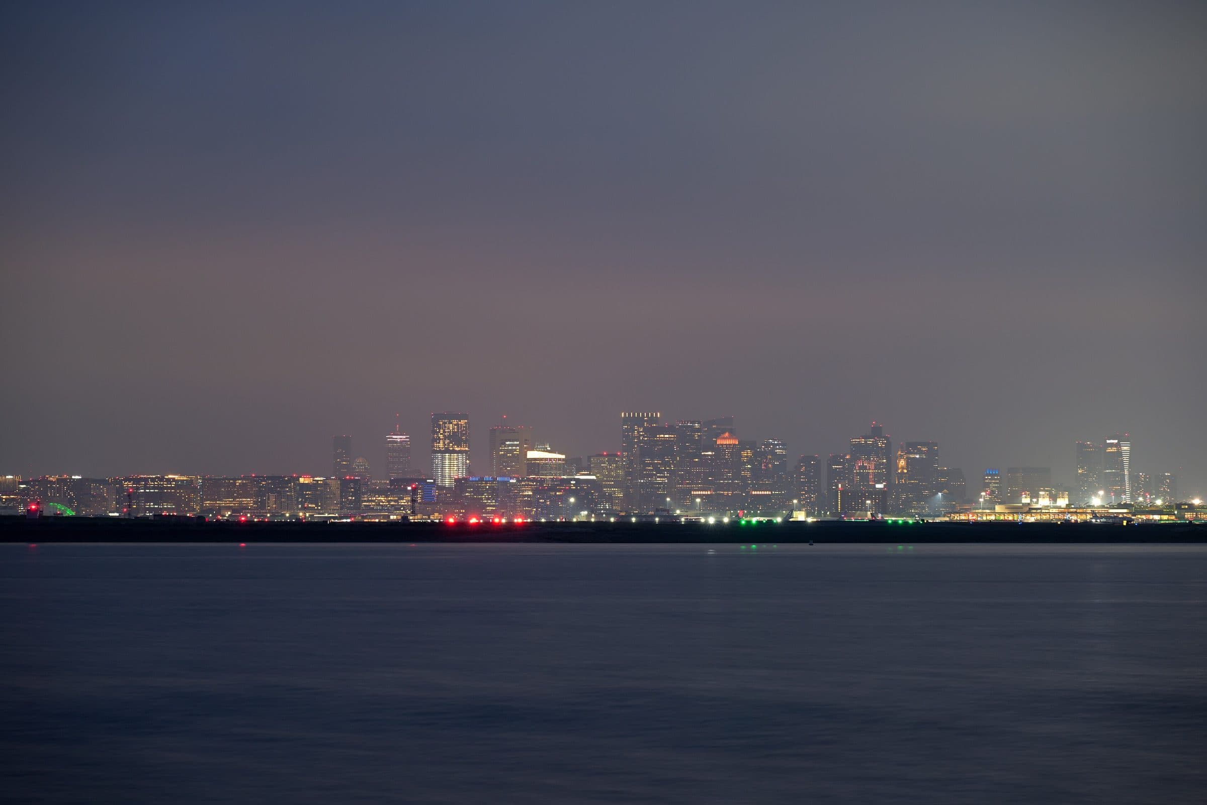 Boston skyline viewed from Winthrop across the harbor