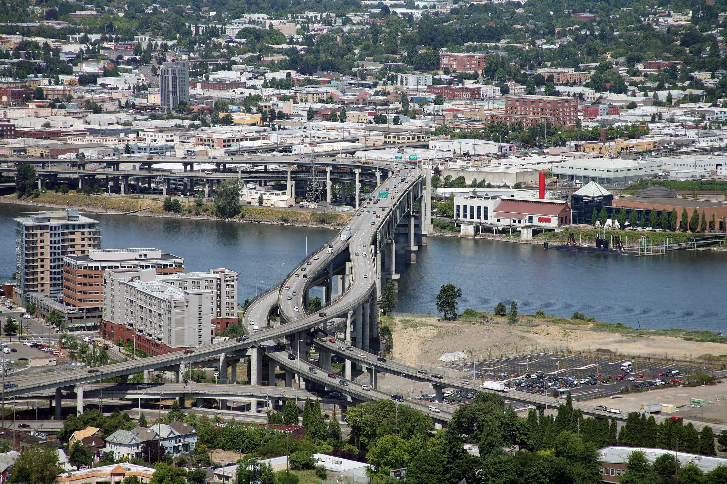 I-5 Marquam Bridge and interchange spanning the Willamette River in Portland
